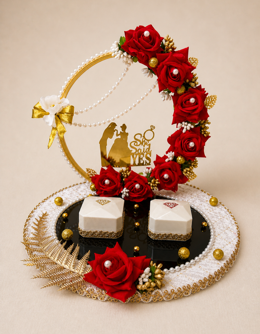She Said Yes Red Rose Engagement Ring Holder | Proposal Ring Display with Diamond Boxes