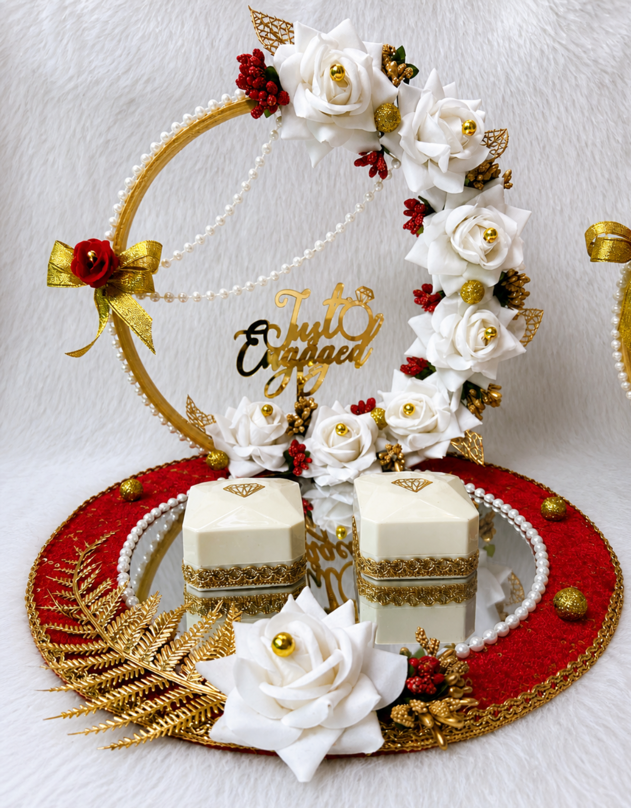 White Rose Just Engaged Ring Platter | Classic Christmas Engagement Tray