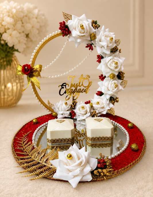 White Rose Just Engaged Ring Platter | Classic Christmas Engagement Tray