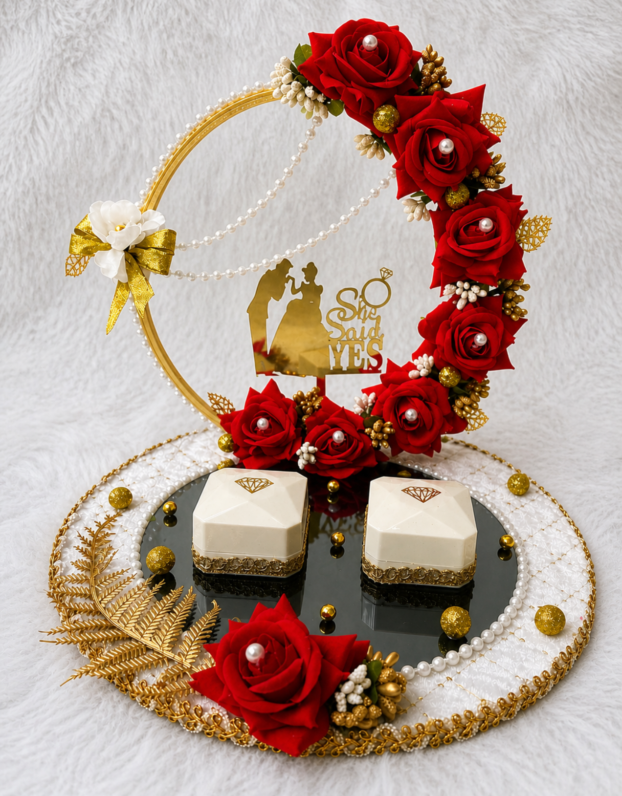She Said Yes Red Rose Engagement Ring Holder | Proposal Ring Display with Diamond Boxes