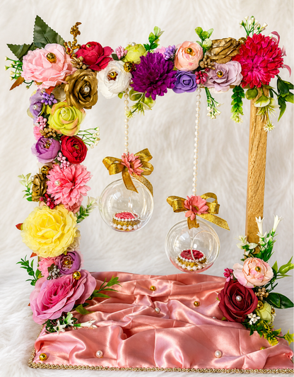 Floral Jhula Swing Ring Holder with Hanging Glass Globes | Bohemian Engagement Ring Stand
