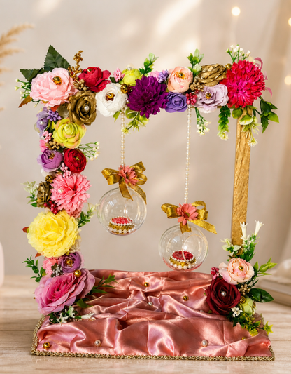 Floral Jhula Swing Ring Holder with Hanging Glass Globes | Bohemian Engagement Ring Stand
